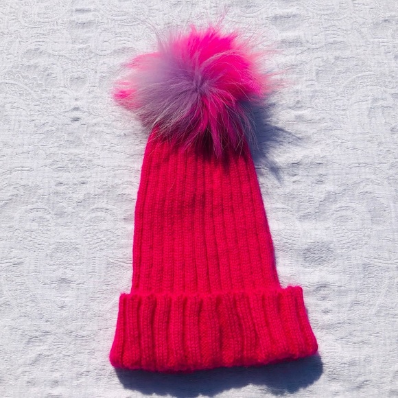 BARI LYNN**Pink Knit Hat w/ Rainbow Pom Pom - Picture 6 of 6